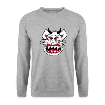 Démon Monstre Chat Halloween Horreur Cornes de Diable - Sweat-shirt Unisexe - gris chiné - Devant - Alina (178cm) & Michal (187cm)