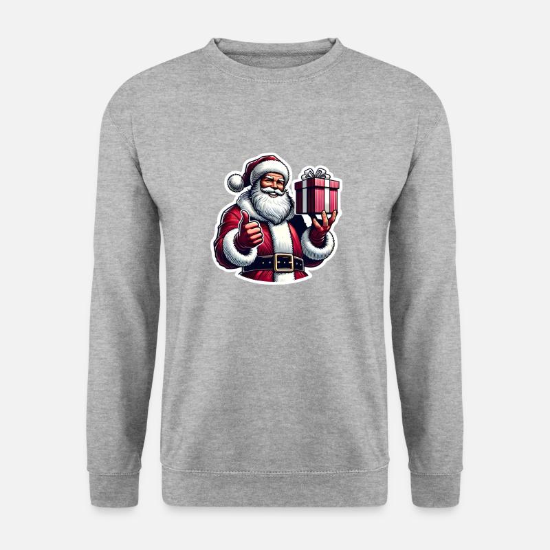 Weihnachtsmann mit Geschenk - Unisex Pullover - Weißgrau meliert