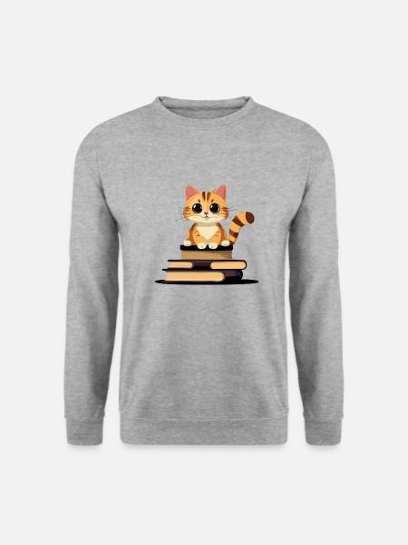 Bücherkatze - Unisex Pullover - Weißgrau meliert