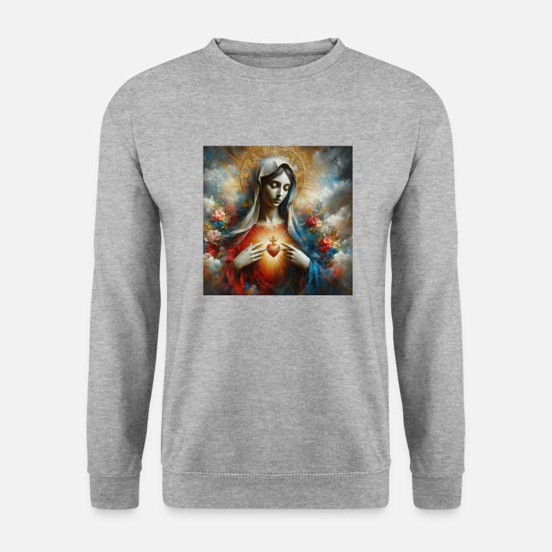 Stechpalme Maria Maria Madonna Mariana Jungfrau Maria Heilig - Unisex Pullover - Weißgrau meliert