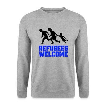 Refugees Welcome - Unisex Pullover - Weißgrau meliert - Vorne - Alina (178cm) & Michal (187cm)