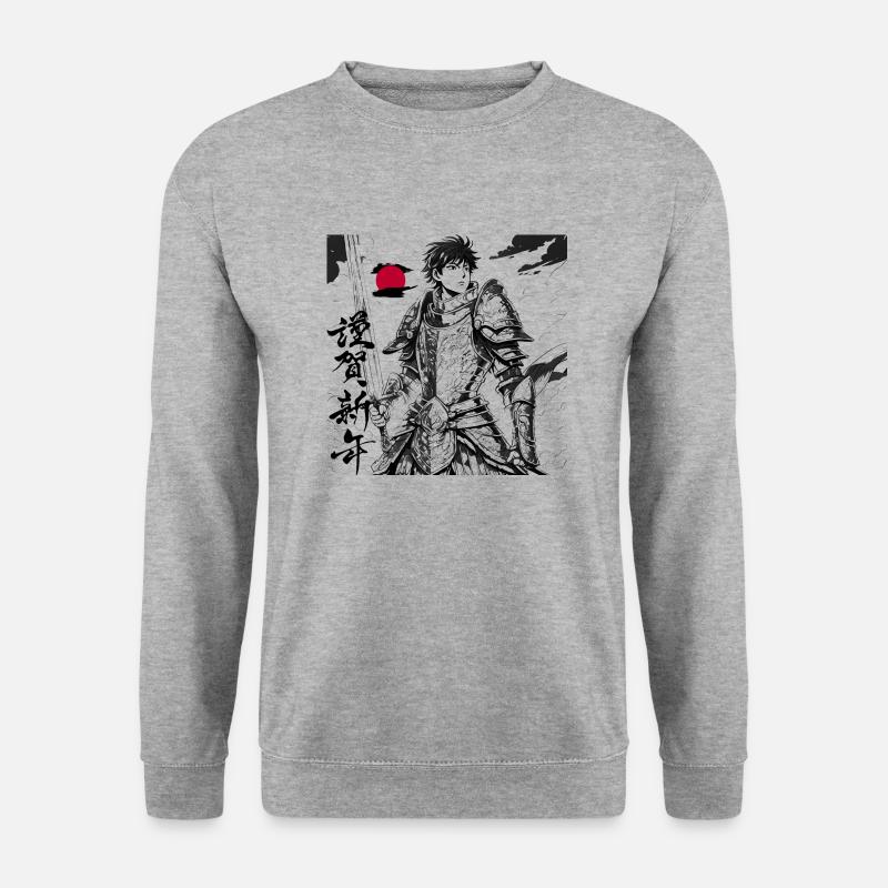 Japanischer Anime-Krieger - Unisex Pullover - Weißgrau meliert