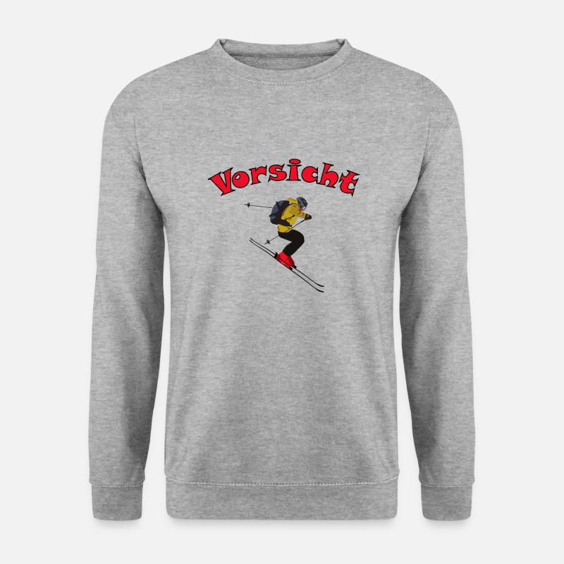 Skifahrer – Vorsicht auf der Piste - Unisex Pullover - Weißgrau meliert