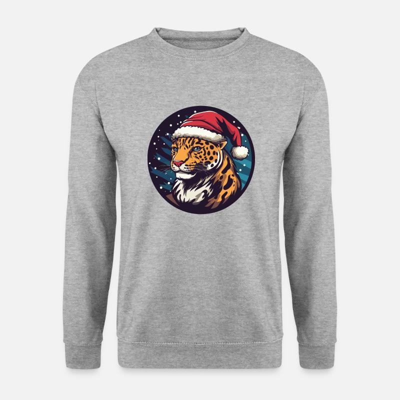 Leopard Weihnachten Tier - Unisex Pullover - Weißgrau meliert