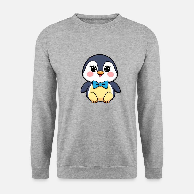 Fröhlicher Pinguin mit blauer Fliege - Unisex Pullover - Weißgrau meliert
