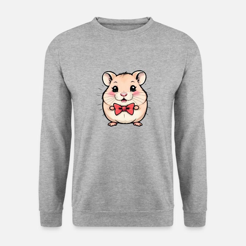 Entzückender Hamster mit roter Fliege - Unisex Pullover - Weißgrau meliert