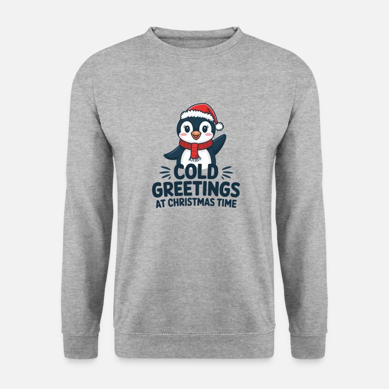 Kühle Grüße zur Weihnachtszeit – Pinguin - Unisex Pullover - Weißgrau meliert