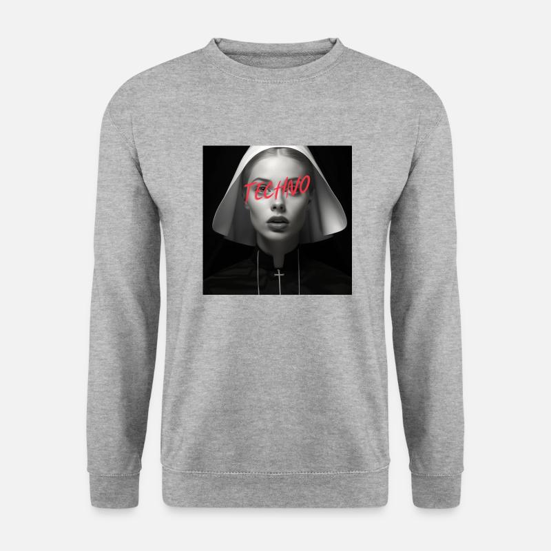 Techno Nun - Rave Design - Unisex Pullover - Weißgrau meliert