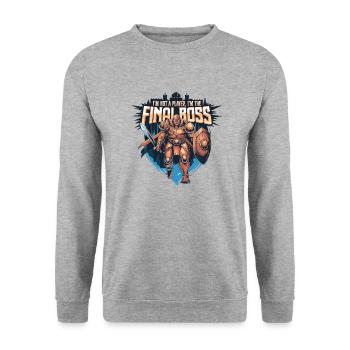 I’m the FinalBoss – Personnage puissant - Sweat-shirt Unisexe - gris chiné - Devant - Alina (178cm) & Michal (187cm)