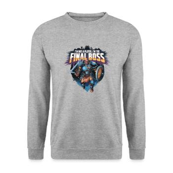 I’m the FinalBoss – Personnage puissant - Sweat-shirt Unisexe - gris chiné - Devant - Alina (178cm) & Michal (187cm)