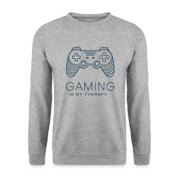 Gaming is my Therapy – Minimalist Controller - Unisex Sweatshirt - salt & pepper - Front - Alina (178cm) & Michal (187cm)