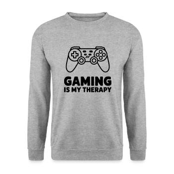 Gaming is my Therapy – Minimalistischer Controller - Unisex Pullover - Weißgrau meliert - Vorne - Alina (178cm) & Michal (187cm)