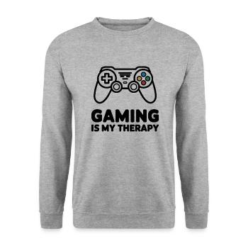 Gaming is my Therapy – Minimalist Controller - Unisex Sweatshirt - salt & pepper - Front - Alina (178cm) & Michal (187cm)