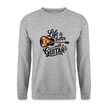 La vie est meilleure avec une guitare – Guitare acoustique - Sweat-shirt Unisexe - gris chiné - Devant - Alina (178cm) & Michal (187cm)