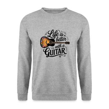 La vie est meilleure avec une guitare – Guitare acoustique - Sweat-shirt Unisexe - gris chiné - Devant - Alina (178cm) & Michal (187cm)