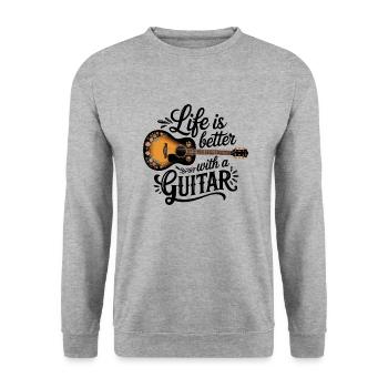 La vie est meilleure avec une guitare – Guitare acoustique - Sweat-shirt Unisexe - gris chiné - Devant - Alina (178cm) & Michal (187cm)
