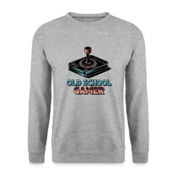 Old School Gamer – Retro Joystick - Unisex Sweatshirt - salt & pepper - Front - Alina (178cm) & Michal (187cm)