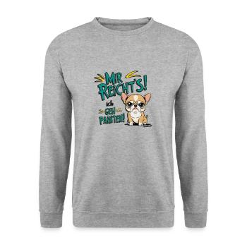 Mir reichts ich geh Painten - Grummel Chihuahua - Unisex Pullover - Weißgrau meliert - Vorne - Alina (178cm) & Michal (187cm)