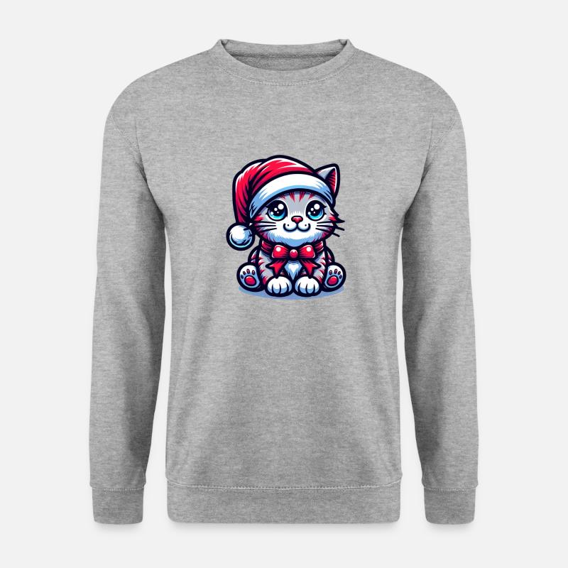 Süße Katze Weihnachten - Unisex Pullover - Weißgrau meliert