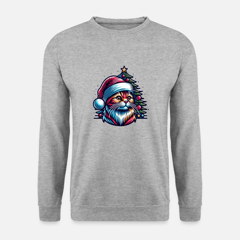 Süße Katze Weihnachten - Unisex Pullover - Weißgrau meliert