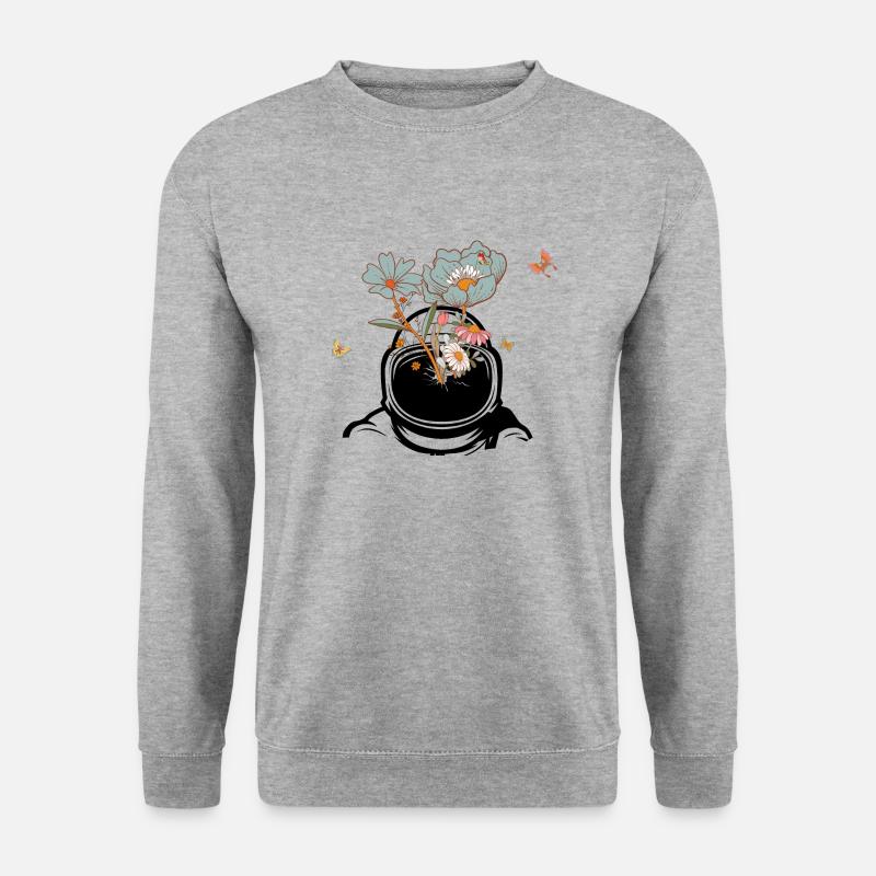 Astronaut mit Retro-Blumen - Geschenkidee - Unisex Pullover - Weißgrau meliert