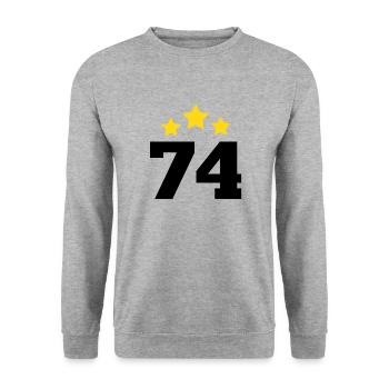 74 ans étoile - cadeau 74e anniversaire - Sweat-shirt Unisexe - gris chiné - Devant - Alina (178cm) & Michal (187cm)