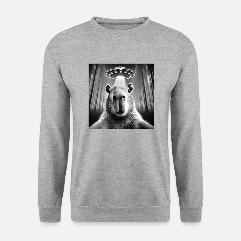 Lustiges Capybara UFOs Alien - Unisex Pullover - Weißgrau meliert