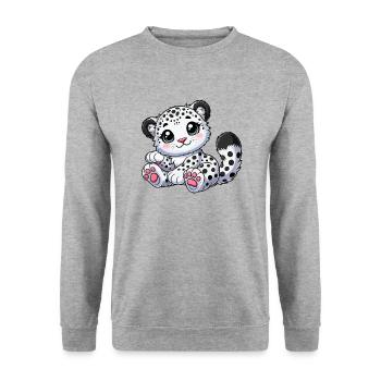 Schneeleopard - Unisex Pullover - Weißgrau meliert - Vorne - Alina (178cm) & Michal (187cm)