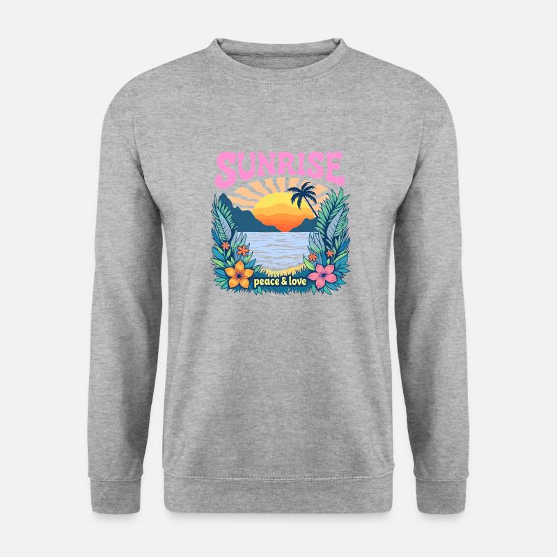 Retro Vintage Design: Sunrise peace & love - Unisex Pullover - Weißgrau meliert