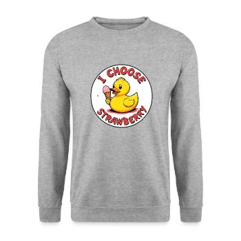 i choose strawberry duck - Unisex Pullover - Weißgrau meliert - Vorne - Alina (178cm) & Michal (187cm)