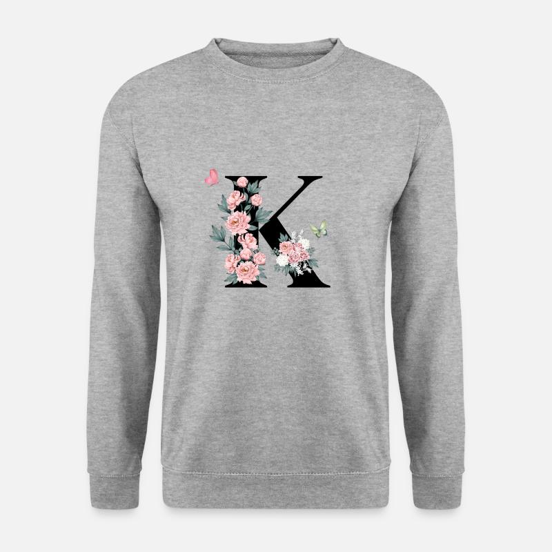 Buchstabe k rosa Blumen - Unisex Pullover - Weißgrau meliert