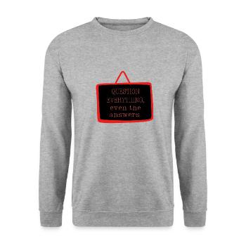 Bold "Question Everything" Philosophy Design - Unisex Sweatshirt - salt & pepper - Front - Alina (178cm) & Michal (187cm)