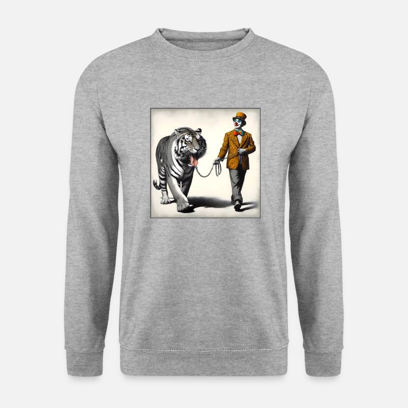 Spaziergang mit Tiger - Unisex Pullover - Weißgrau meliert