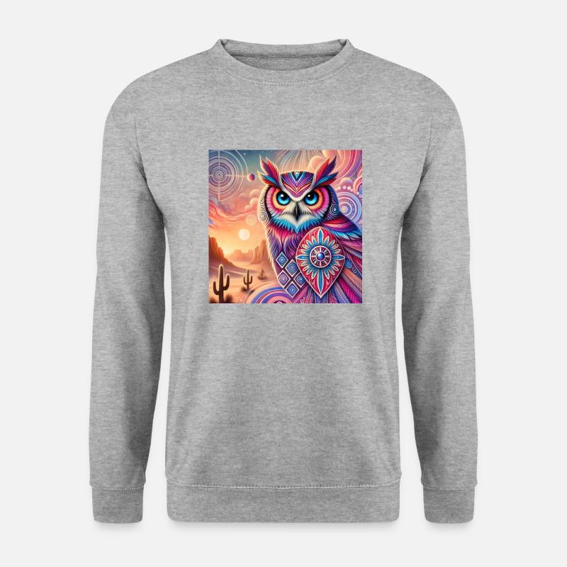 Krafttier Eule - Unisex Pullover - Weißgrau meliert