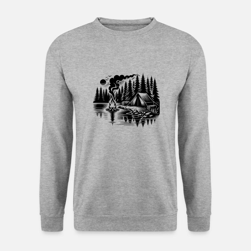 Wald Camping am See Naturerlebnis - Unisex Pullover - Weißgrau meliert