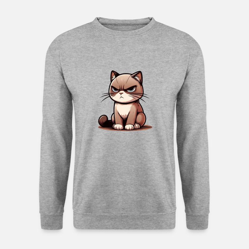 Cranky Cat - Unisex Pullover - Weißgrau meliert
