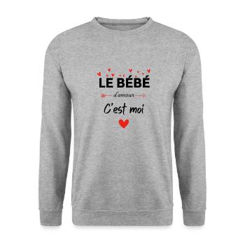 Le bébé d’amour c’est moi - assorti maman - Sweat-shirt Unisexe - gris chiné - Devant - Alina (178cm) & Michal (187cm)