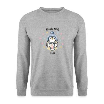 Ich liebe meine Mama Pinguin - Unisex Pullover - Weißgrau meliert - Vorne - Alina (178cm) & Michal (187cm)