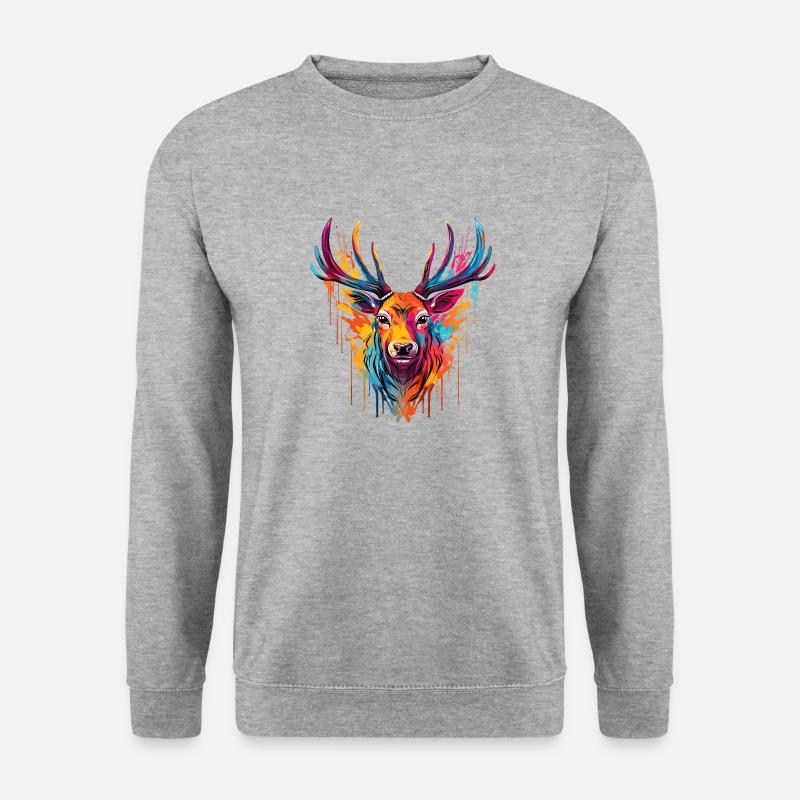 Farbenfoher Hirsch - Unisex Pullover - Weißgrau meliert