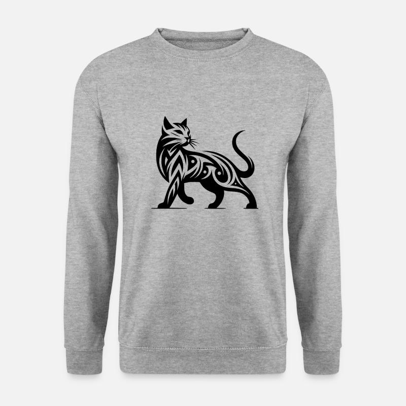 Tribal Katzen Tattoo in stilvoller Eleganz - Unisex Pullover - Weißgrau meliert