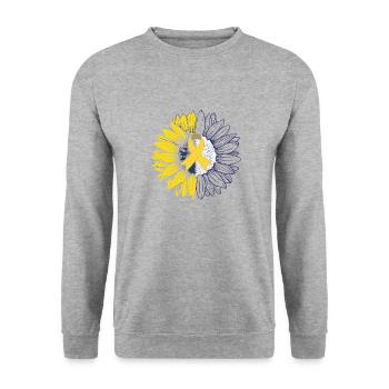 Down Syndrome Support Sunflower Band - Sweat-shirt Unisexe - gris chiné - Devant - Alina (178cm) & Michal (187cm)