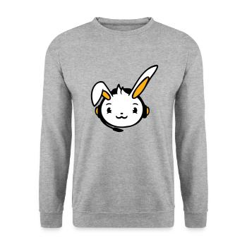 Hase spielt Konsole Headset Gamer Nerd Kopfhörer - Unisex Pullover - Weißgrau meliert - Vorne - Alina (178cm) & Michal (187cm)