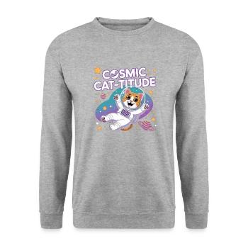 Cosmic Cat-titude – Intergalaktische Katzenpower - Unisex Pullover - Weißgrau meliert - Vorne - Alina (178cm) & Michal (187cm)