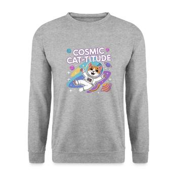 Cosmic Cat-titude – Intergalaktische Katzenpower - Unisex Pullover - Weißgrau meliert - Vorne - Alina (178cm) & Michal (187cm)