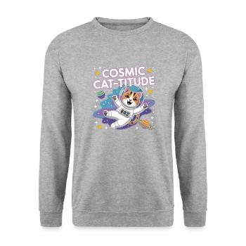 Cosmic Cat-titude – Intergalaktische Katzenpower - Unisex Pullover - Weißgrau meliert - Vorne - Alina (178cm) & Michal (187cm)