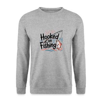 Hooked on Fishing – Funny Fishing Motif - Unisex Sweatshirt - salt & pepper - Front - Alina (178cm) & Michal (187cm)