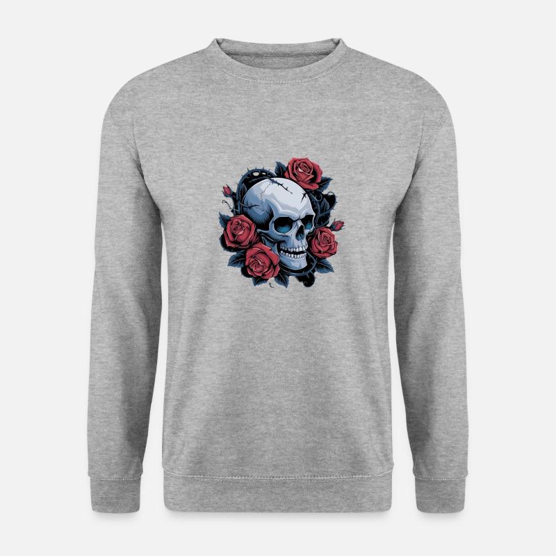 Totenkopf mit Rosenblüten - Unisex Pullover - Weißgrau meliert