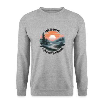 La vie est courte – profitez de chaque instant - Sweat-shirt Unisexe - gris chiné - Devant - Alina (178cm) & Michal (187cm)