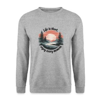 La vie est courte – profitez de chaque instant - Sweat-shirt Unisexe - gris chiné - Devant - Alina (178cm) & Michal (187cm)