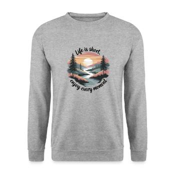 La vie est courte – profitez de chaque instant - Sweat-shirt Unisexe - gris chiné - Devant - Alina (178cm) & Michal (187cm)